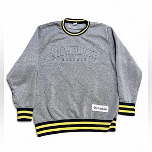 MLB Milwaukee Brewers Gray Crewneck Sweater with Navy & Yellow Trim
